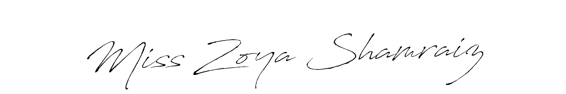 The best way (Antro_Vectra) to make a short signature is to pick only two or three words in your name. The name Miss Zoya Shamraiz include a total of six letters. For converting this name. Miss Zoya Shamraiz signature style 6 images and pictures png