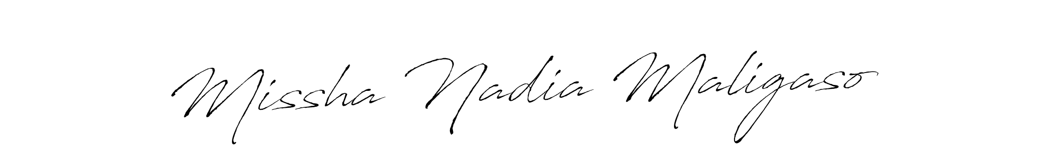 Antro_Vectra is a professional signature style that is perfect for those who want to add a touch of class to their signature. It is also a great choice for those who want to make their signature more unique. Get Missha Nadia Maligaso name to fancy signature for free. Missha Nadia Maligaso signature style 6 images and pictures png