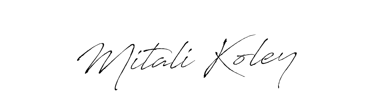 The best way (Antro_Vectra) to make a short signature is to pick only two or three words in your name. The name Mitali Koley include a total of six letters. For converting this name. Mitali Koley signature style 6 images and pictures png