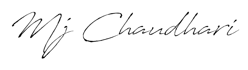 Quickly download Mj Chaudhari name signature in high-resolution PNG using Antro_Vectra style. Ready to insert into PDFs and online applications. Mj Chaudhari signature style 6 images and pictures png