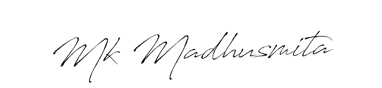 How to make Mk Madhusmita name signature. Use Antro_Vectra style for creating short signs online. This is the latest handwritten sign. Mk Madhusmita signature style 6 images and pictures png