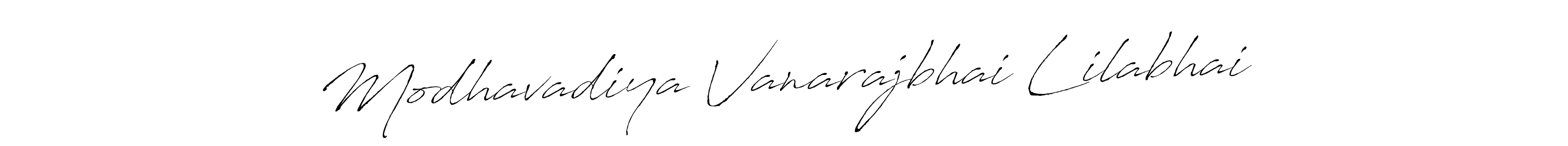 How to make Modhavadiya Vanarajbhai Lilabhai name signature. Use Antro_Vectra style for creating short signs online. This is the latest handwritten sign. Modhavadiya Vanarajbhai Lilabhai signature style 6 images and pictures png