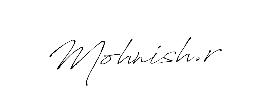 The best way (Antro_Vectra) to make a short signature is to pick only two or three words in your name. The name Mohnish.r include a total of six letters. For converting this name. Mohnish.r signature style 6 images and pictures png