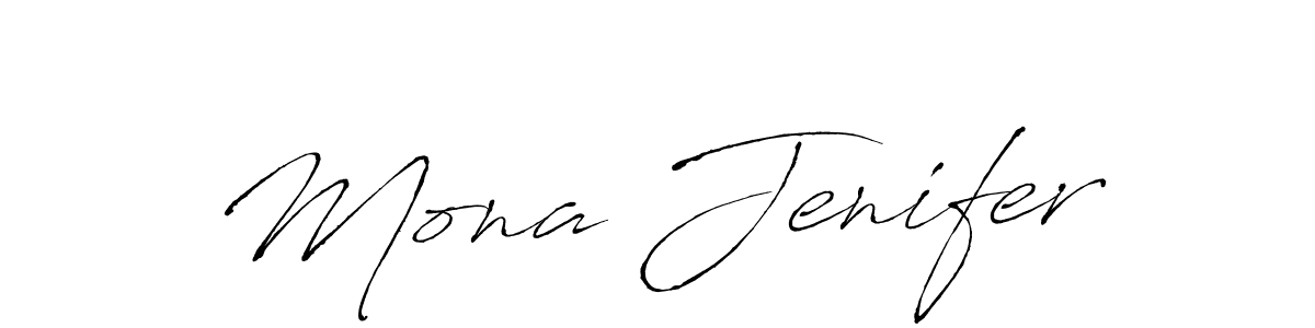 How to make Mona Jenifer name signature. Use Antro_Vectra style for creating short signs online. This is the latest handwritten sign. Mona Jenifer signature style 6 images and pictures png