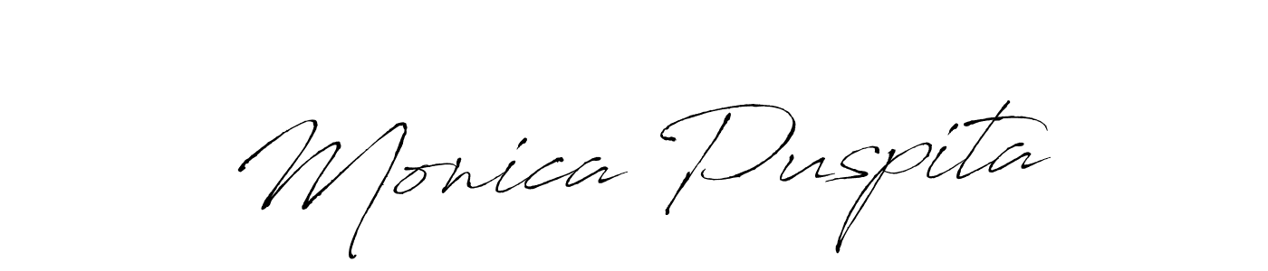 Antro_Vectra is a professional signature style that is perfect for those who want to add a touch of class to their signature. It is also a great choice for those who want to make their signature more unique. Get Monica Puspita name to fancy signature for free. Monica Puspita signature style 6 images and pictures png