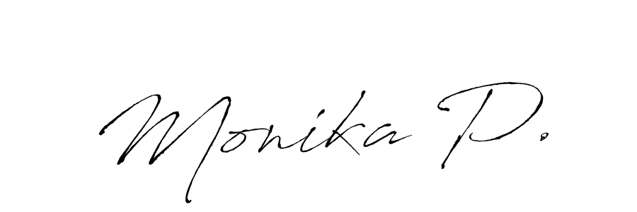 How to make Monika P. name signature. Use Antro_Vectra style for creating short signs online. This is the latest handwritten sign. Monika P. signature style 6 images and pictures png