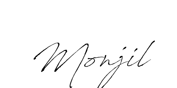 Use a signature maker to create a handwritten signature online. With this signature software, you can design (Antro_Vectra) your own signature for name Monjil. Monjil signature style 6 images and pictures png