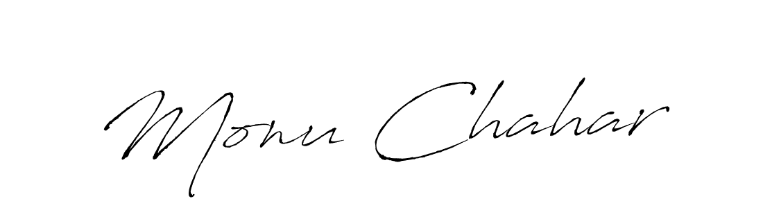 Make a beautiful signature design for name Monu Chahar. With this signature (Antro_Vectra) style, you can create a handwritten signature for free. Monu Chahar signature style 6 images and pictures png