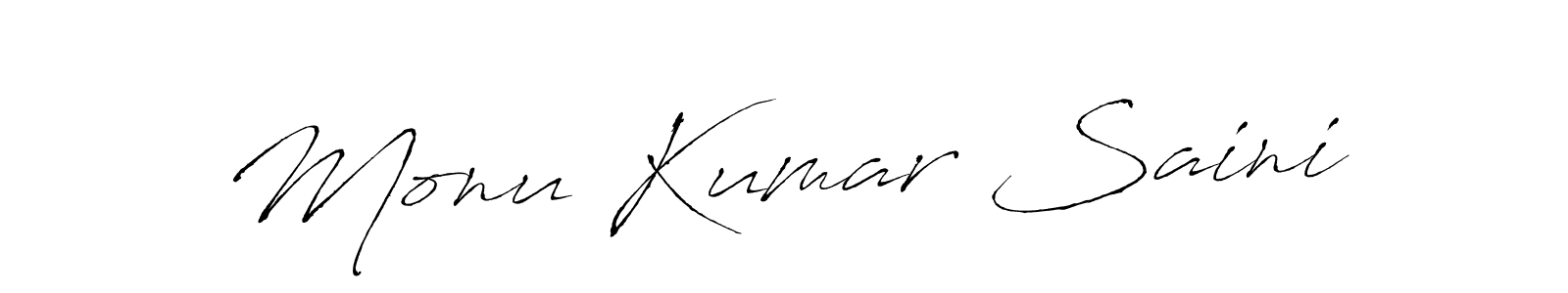 How to make Monu Kumar Saini name signature. Use Antro_Vectra style for creating short signs online. This is the latest handwritten sign. Monu Kumar Saini signature style 6 images and pictures png