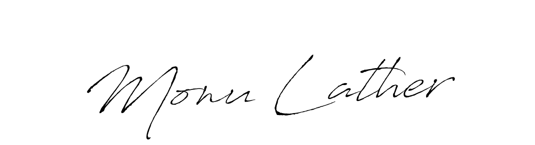 How to make Monu Lather name signature. Use Antro_Vectra style for creating short signs online. This is the latest handwritten sign. Monu Lather signature style 6 images and pictures png