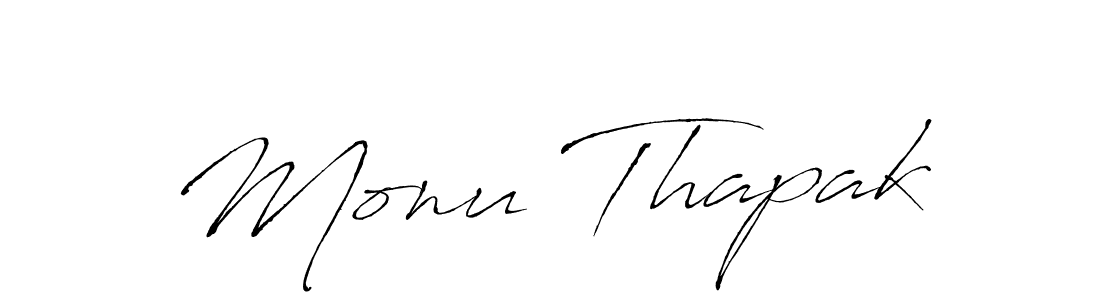 Make a beautiful signature design for name Monu Thapak. With this signature (Antro_Vectra) style, you can create a handwritten signature for free. Monu Thapak signature style 6 images and pictures png