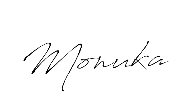 Make a beautiful signature design for name Monuka. With this signature (Antro_Vectra) style, you can create a handwritten signature for free. Monuka signature style 6 images and pictures png