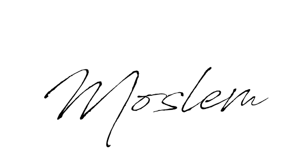 Make a beautiful signature design for name Moslem. With this signature (Antro_Vectra) style, you can create a handwritten signature for free. Moslem signature style 6 images and pictures png