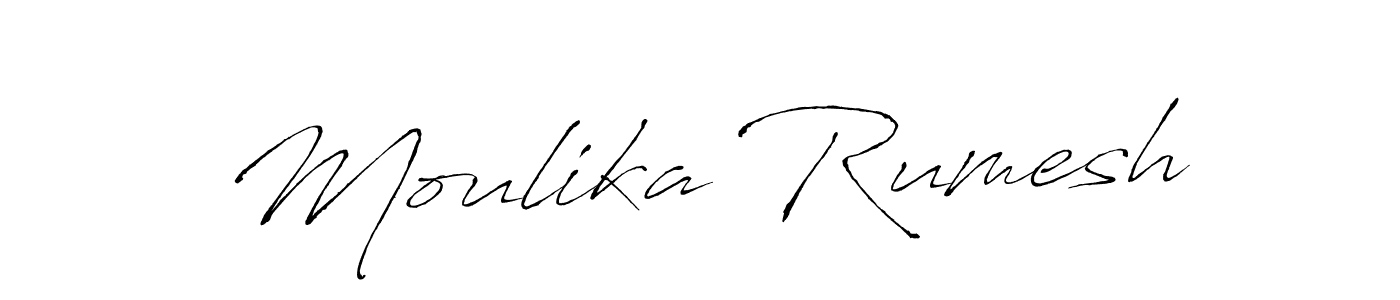 The best way (Antro_Vectra) to make a short signature is to pick only two or three words in your name. The name Moulika Rumesh include a total of six letters. For converting this name. Moulika Rumesh signature style 6 images and pictures png