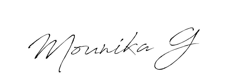How to make Mounika G name signature. Use Antro_Vectra style for creating short signs online. This is the latest handwritten sign. Mounika G signature style 6 images and pictures png