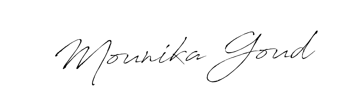 How to make Mounika Goud signature? Antro_Vectra is a professional autograph style. Create handwritten signature for Mounika Goud name. Mounika Goud signature style 6 images and pictures png