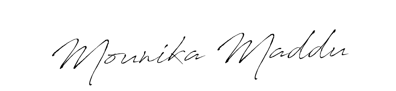 Mounika Maddu stylish signature style. Best Handwritten Sign (Antro_Vectra) for my name. Handwritten Signature Collection Ideas for my name Mounika Maddu. Mounika Maddu signature style 6 images and pictures png