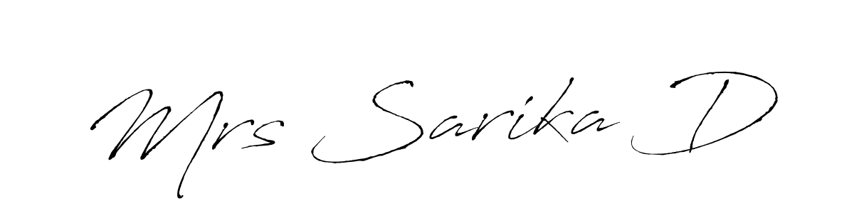 Similarly Antro_Vectra is the best handwritten signature design. Signature creator online .You can use it as an online autograph creator for name Mrs Sarika D. Mrs Sarika D signature style 6 images and pictures png