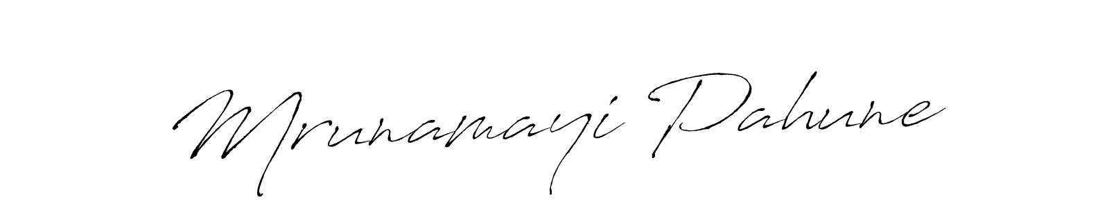 How to make Mrunamayi Pahune name signature. Use Antro_Vectra style for creating short signs online. This is the latest handwritten sign. Mrunamayi Pahune signature style 6 images and pictures png