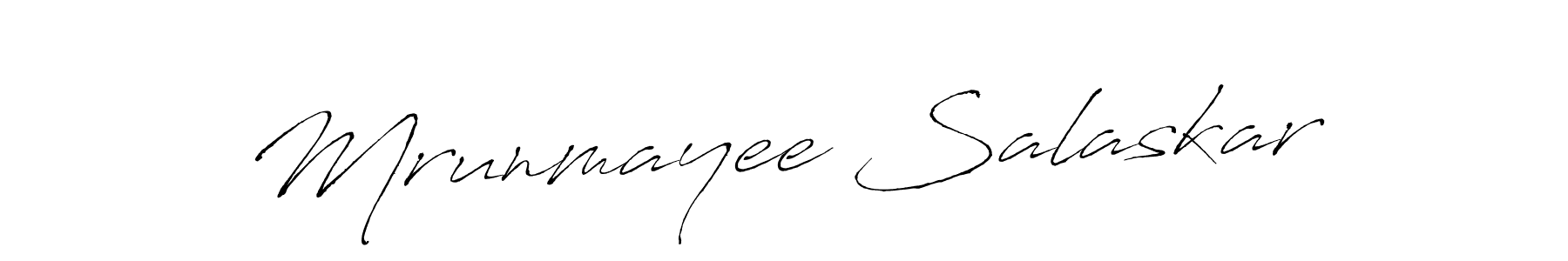 The best way (Antro_Vectra) to make a short signature is to pick only two or three words in your name. The name Mrunmayee Salaskar include a total of six letters. For converting this name. Mrunmayee Salaskar signature style 6 images and pictures png