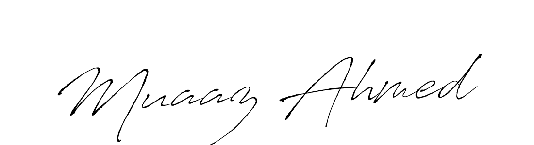 How to make Muaaz Ahmed name signature. Use Antro_Vectra style for creating short signs online. This is the latest handwritten sign. Muaaz Ahmed signature style 6 images and pictures png