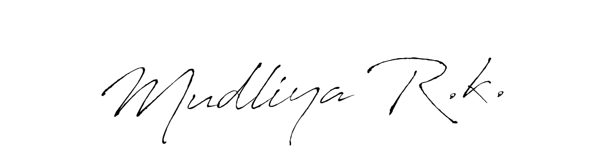 How to make Mudliya R.k. name signature. Use Antro_Vectra style for creating short signs online. This is the latest handwritten sign. Mudliya R.k. signature style 6 images and pictures png