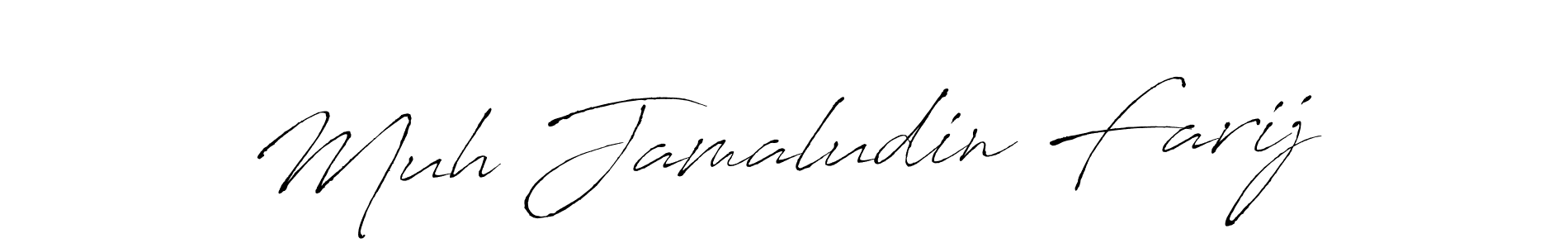 The best way (Antro_Vectra) to make a short signature is to pick only two or three words in your name. The name Muh Jamaludin Farij include a total of six letters. For converting this name. Muh Jamaludin Farij signature style 6 images and pictures png