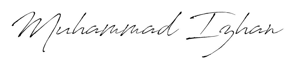 Designed for modern professionals: Muhammad Izhan name signature crafted with Antro_Vectra script. Ready for digital PDF workflows. Muhammad Izhan signature style 6 images and pictures png