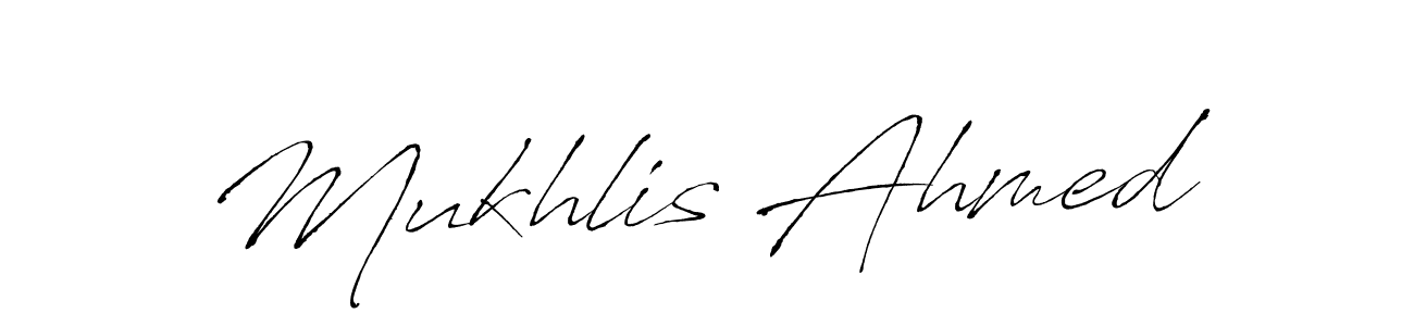 How to make Mukhlis Ahmed name signature. Use Antro_Vectra style for creating short signs online. This is the latest handwritten sign. Mukhlis Ahmed signature style 6 images and pictures png