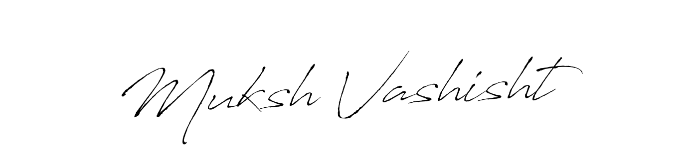 How to make Muksh Vashisht name signature. Use Antro_Vectra style for creating short signs online. This is the latest handwritten sign. Muksh Vashisht signature style 6 images and pictures png