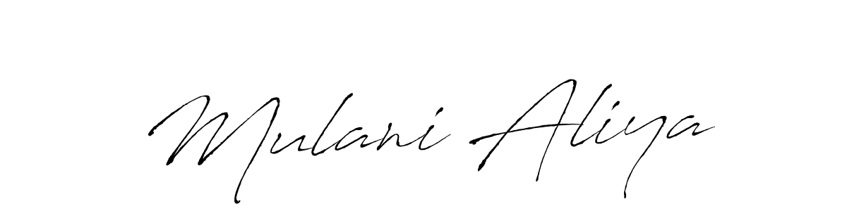 How to make Mulani Aliya name signature. Use Antro_Vectra style for creating short signs online. This is the latest handwritten sign. Mulani Aliya signature style 6 images and pictures png