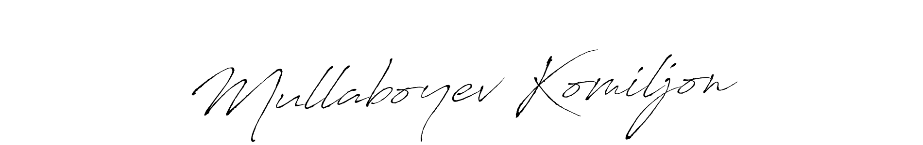 The best way (Antro_Vectra) to make a short signature is to pick only two or three words in your name. The name Mullaboyev Komiljon include a total of six letters. For converting this name. Mullaboyev Komiljon signature style 6 images and pictures png