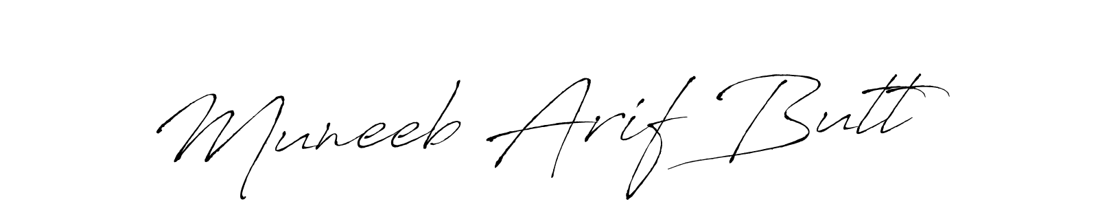 How to make Muneeb Arif Butt name signature. Use Antro_Vectra style for creating short signs online. This is the latest handwritten sign. Muneeb Arif Butt signature style 6 images and pictures png