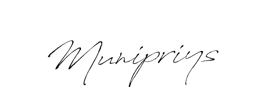 Use a signature maker to create a handwritten signature online. With this signature software, you can design (Antro_Vectra) your own signature for name Munipriys. Munipriys signature style 6 images and pictures png