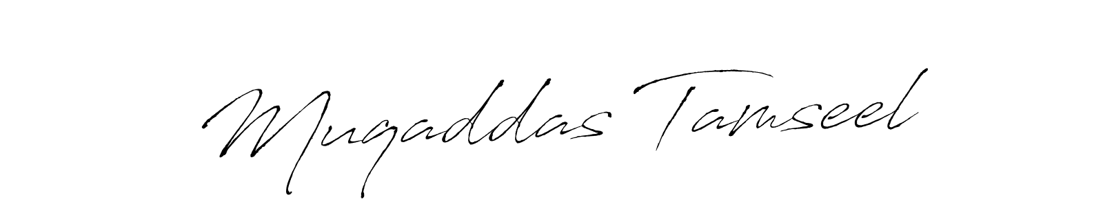 Antro_Vectra is a professional signature style that is perfect for those who want to add a touch of class to their signature. It is also a great choice for those who want to make their signature more unique. Get Muqaddas Tamseel name to fancy signature for free. Muqaddas Tamseel signature style 6 images and pictures png