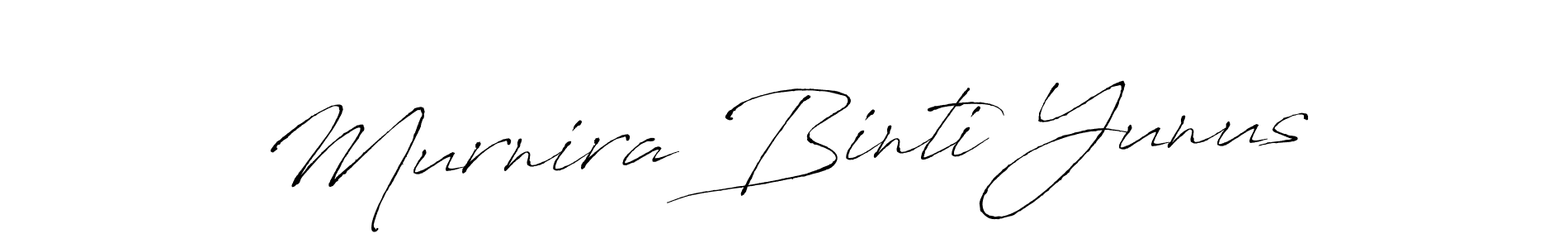 The best way (Antro_Vectra) to make a short signature is to pick only two or three words in your name. The name Murnira Binti Yunus include a total of six letters. For converting this name. Murnira Binti Yunus signature style 6 images and pictures png