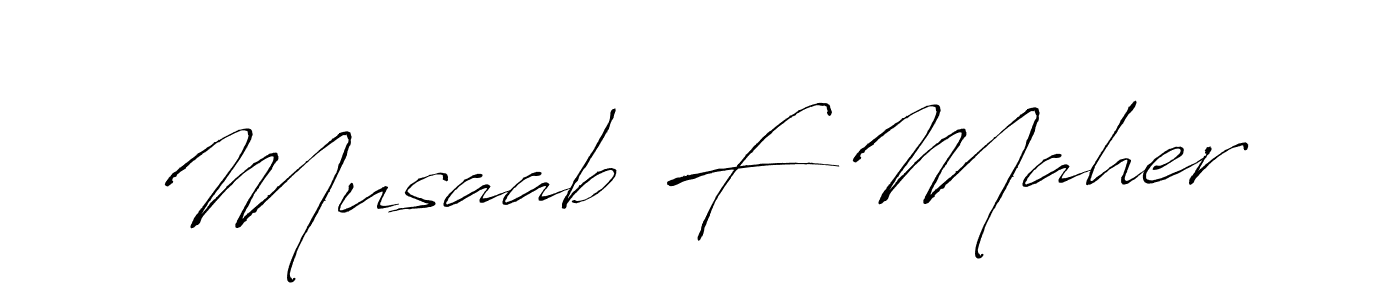 How to make Musaab F Maher name signature. Use Antro_Vectra style for creating short signs online. This is the latest handwritten sign. Musaab F Maher signature style 6 images and pictures png
