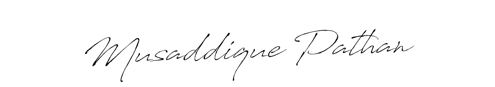 How to make Musaddique Pathan name signature. Use Antro_Vectra style for creating short signs online. This is the latest handwritten sign. Musaddique Pathan signature style 6 images and pictures png