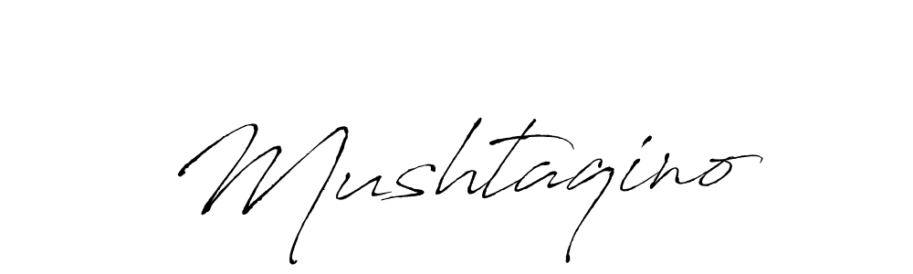 How to make Mushtaqino name signature. Use Antro_Vectra style for creating short signs online. This is the latest handwritten sign. Mushtaqino signature style 6 images and pictures png