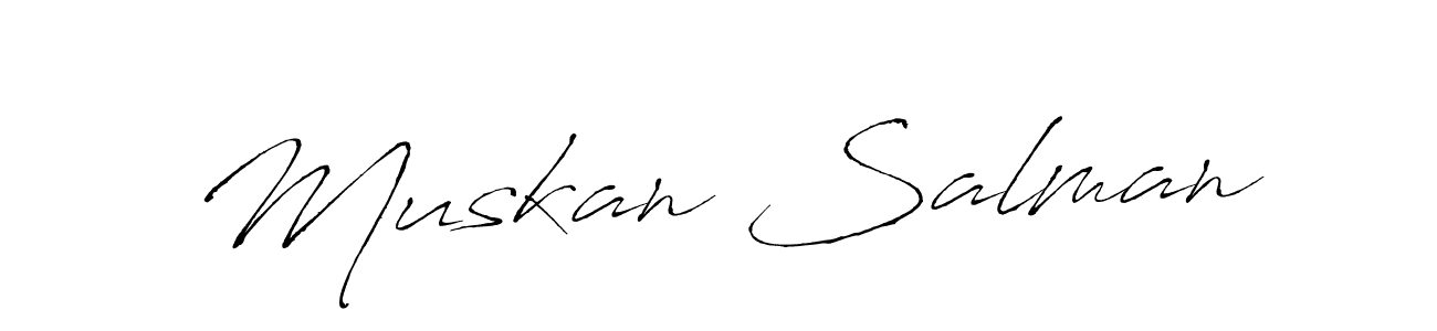 The best way (Antro_Vectra) to make a short signature is to pick only two or three words in your name. The name Muskan Salman include a total of six letters. For converting this name. Muskan Salman signature style 6 images and pictures png