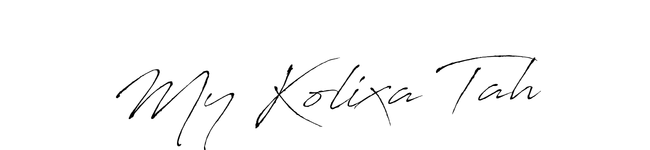 The best way (Antro_Vectra) to make a short signature is to pick only two or three words in your name. The name My Kolixa Tah include a total of six letters. For converting this name. My Kolixa Tah signature style 6 images and pictures png