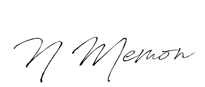 How to make N Memon signature? Antro_Vectra is a professional autograph style. Create handwritten signature for N Memon name. N Memon signature style 6 images and pictures png