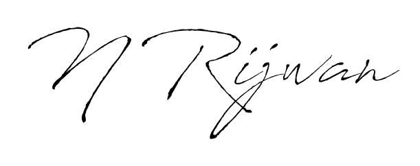 A sleek calligraphic signature for name N Rijwan utilizing Antro_Vectra styling. Great for adding personal signatures to photos and art. N Rijwan signature style 6 images and pictures png