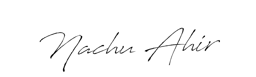 The best way (Antro_Vectra) to make a short signature is to pick only two or three words in your name. The name Nachu Ahir include a total of six letters. For converting this name. Nachu Ahir signature style 6 images and pictures png