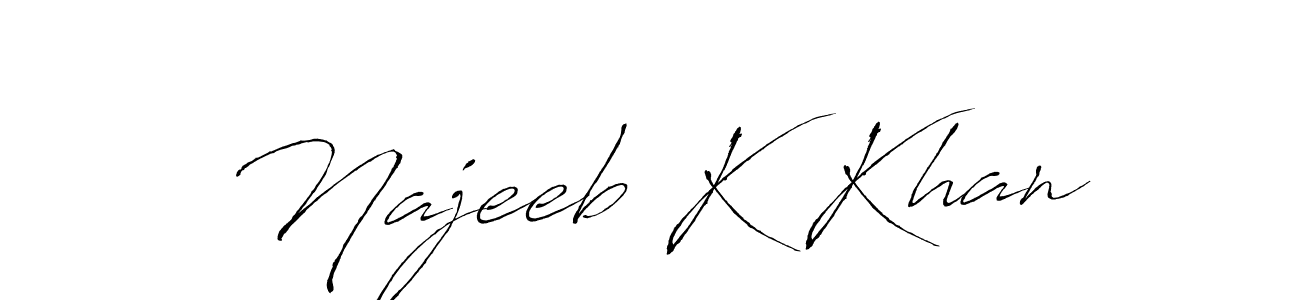 Antro_Vectra is a professional signature style that is perfect for those who want to add a touch of class to their signature. It is also a great choice for those who want to make their signature more unique. Get Najeeb K Khan name to fancy signature for free. Najeeb K Khan signature style 6 images and pictures png