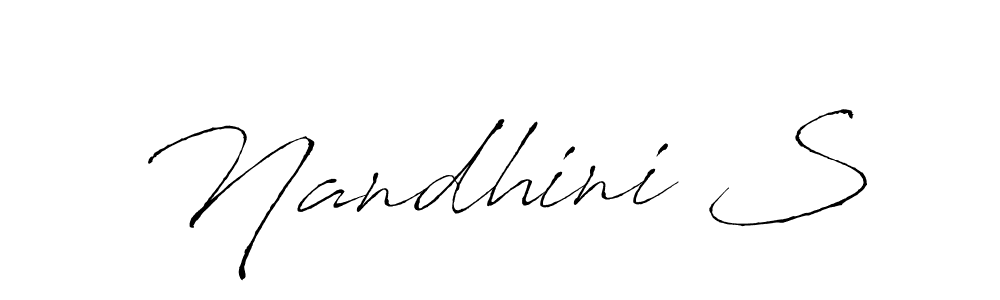 This is the best signature style for the Nandhini S name. Also you like these signature font (Antro_Vectra). Mix name signature. Nandhini S signature style 6 images and pictures png