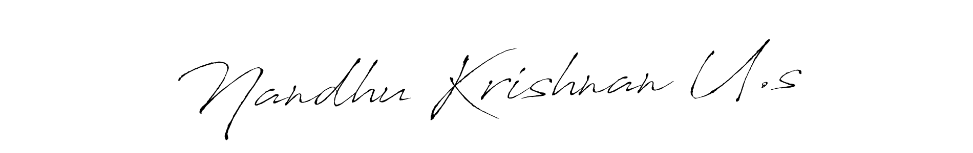 The best way (Antro_Vectra) to make a short signature is to pick only two or three words in your name. The name Nandhu Krishnan U.s include a total of six letters. For converting this name. Nandhu Krishnan U.s signature style 6 images and pictures png