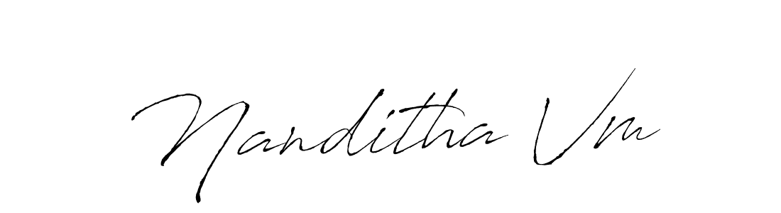 Make a beautiful signature design for name Nanditha Vm. With this signature (Antro_Vectra) style, you can create a handwritten signature for free. Nanditha Vm signature style 6 images and pictures png