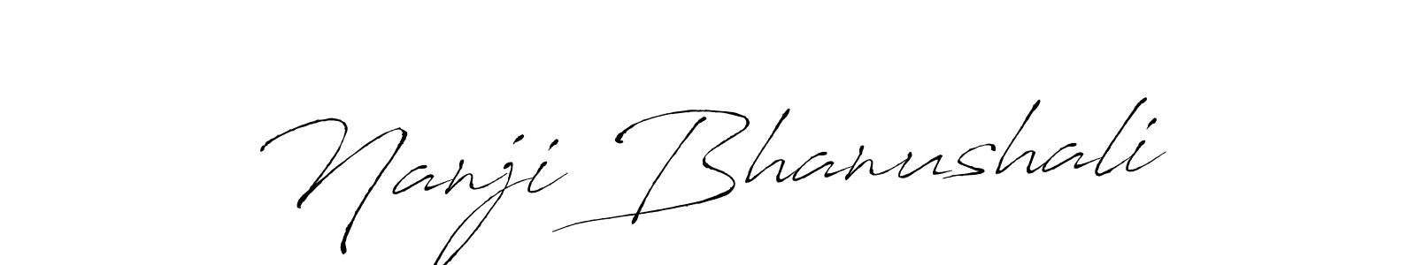 if you are searching for the best signature style for your name Nanji Bhanushali. so please give up your signature search. here we have designed multiple signature styles  using Antro_Vectra. Nanji Bhanushali signature style 6 images and pictures png