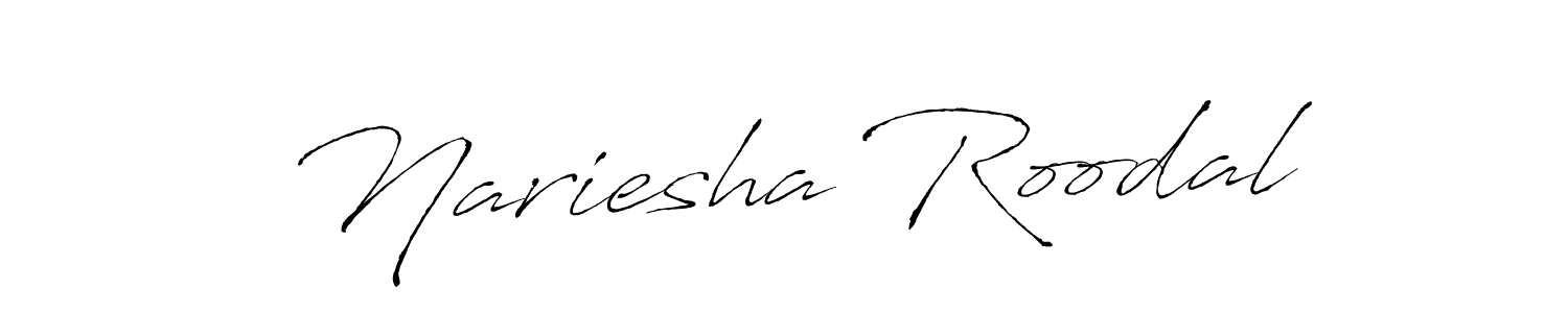 How to make Nariesha Roodal name signature. Use Antro_Vectra style for creating short signs online. This is the latest handwritten sign. Nariesha Roodal signature style 6 images and pictures png